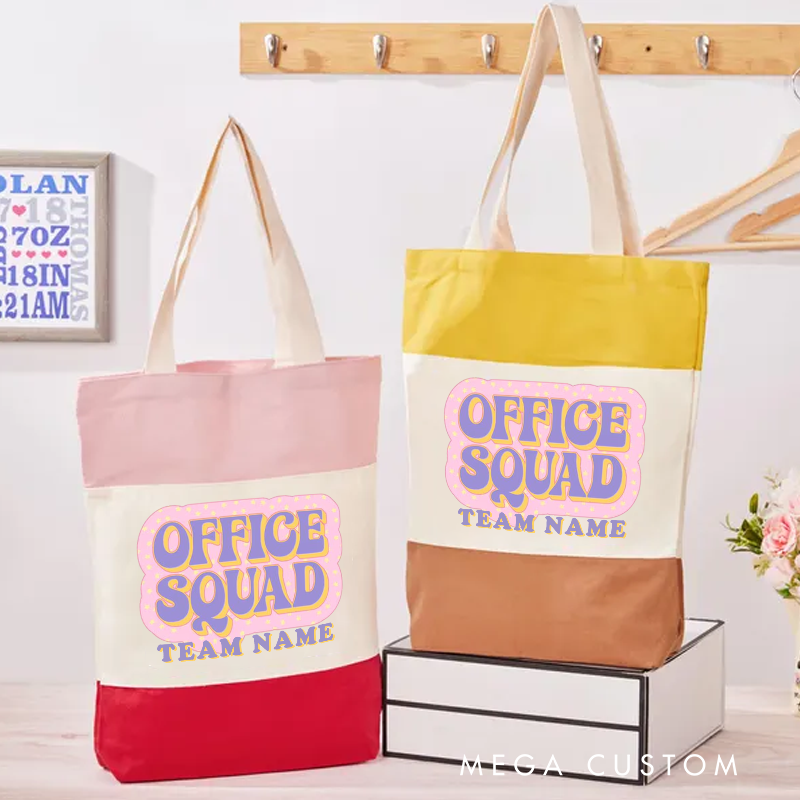 Personalized Office Squad Color Canvas Tote Bag Retro Style Appreciation Gift for Office Coworker or Employee
