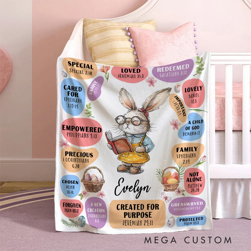 Personalized God Says I Am Dream Job Bunny Soft Throw Blanket with Name Home Decor Birthday Gift Easter Gift for Kids 