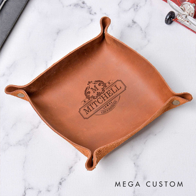 Personalized Leather Catchall Tray for Groom Groomsman Leather Storage Station Tray