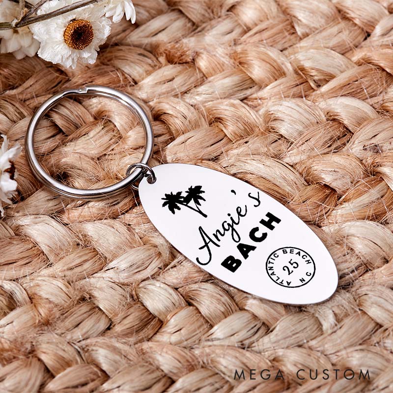 Personalized Bride's Bachelorette Palm Tree Keychain Bridesmaid Proposal Keychain Bach Keyring