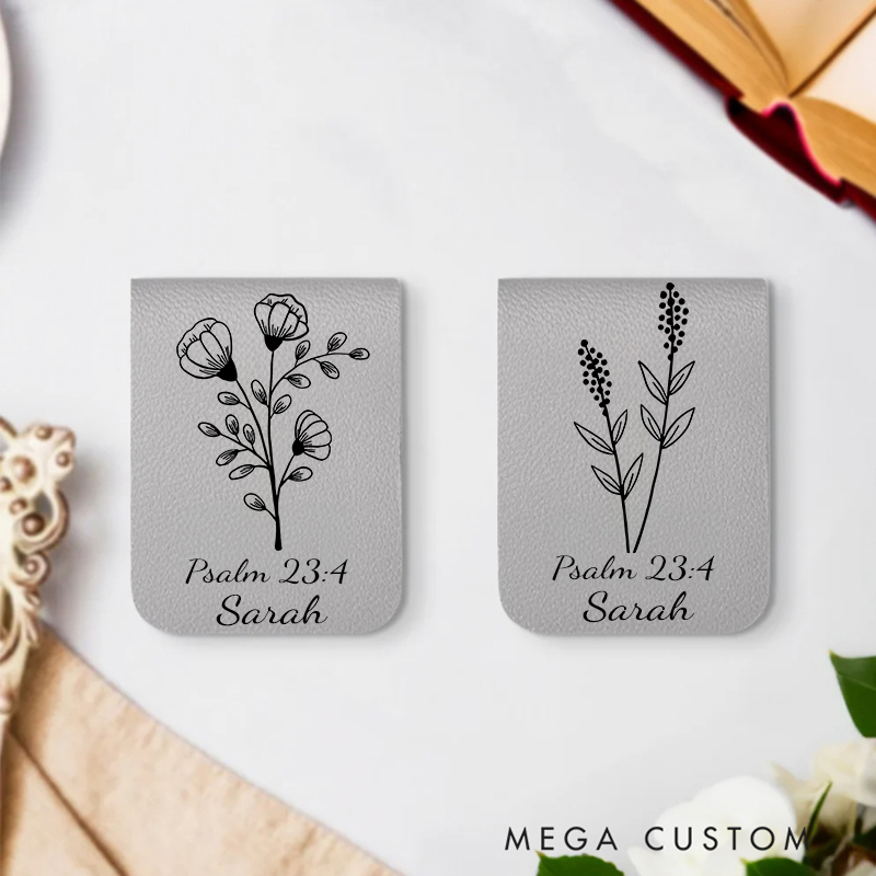 Personalised Floral Bible Verse Magnetic Leather Bookmark Clip with Name Birthday Gift for Bible Reader Book Lover Christian