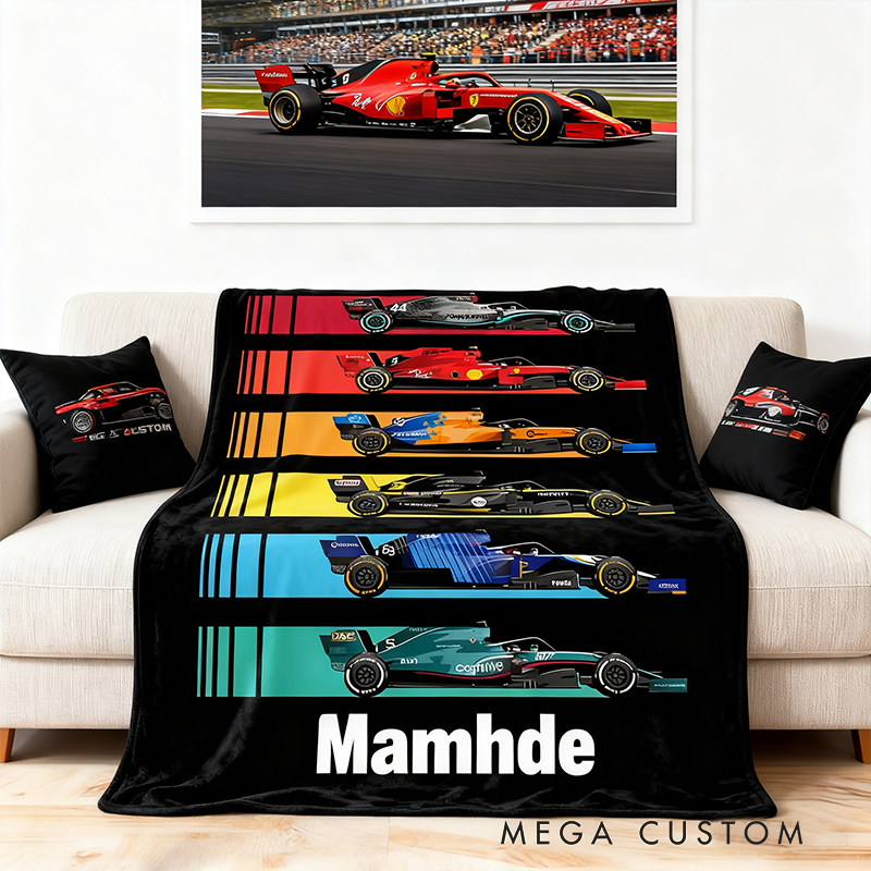 Personalized Racing Cars Blanket Custom Name Blanket Gift for Racer and Racing Lovers
