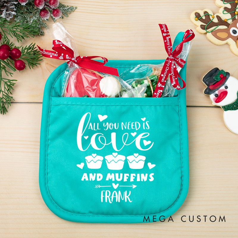 Personalized All You Need is Love and Muffins Christmas Pot Holder Couple Valentine's Day Pot Holder Gift for Girlfriend