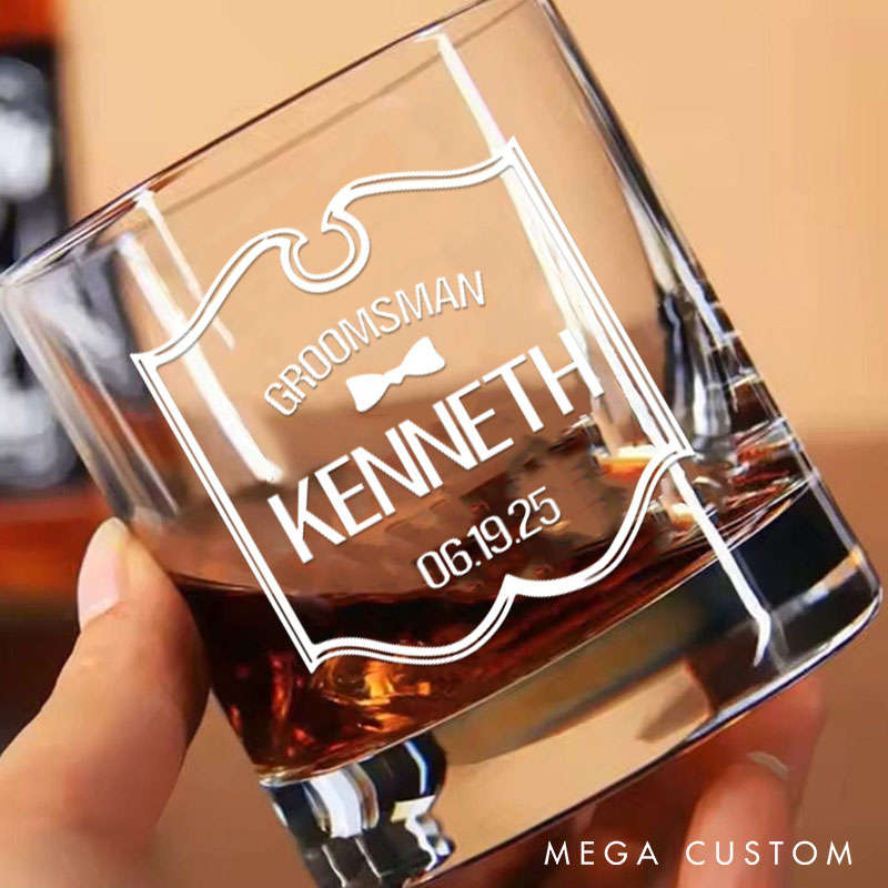 Personalized Groom and Groomsman Wedding Party Whiskey Glass Cup Mens Old Fashion Whiskey Glasses