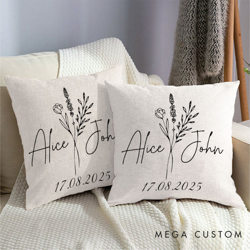 Personalized Elegant Floral Pillow for Wedding Couple
