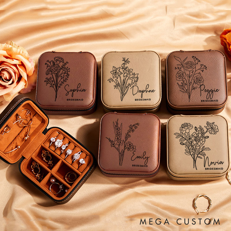 Personalized Briedsmaid Birth Flower Jewelry Box Bride Moth Flower Jewelry Box Bachelorette Party Ring Box