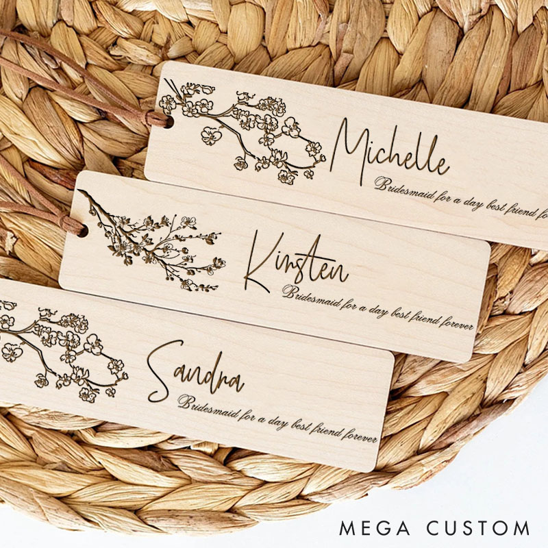 Personalized Bridesmaid for a Day Best Friend Forever Floral Bookmark Wedding Bookmark from Bride Bachelorette Party Gift