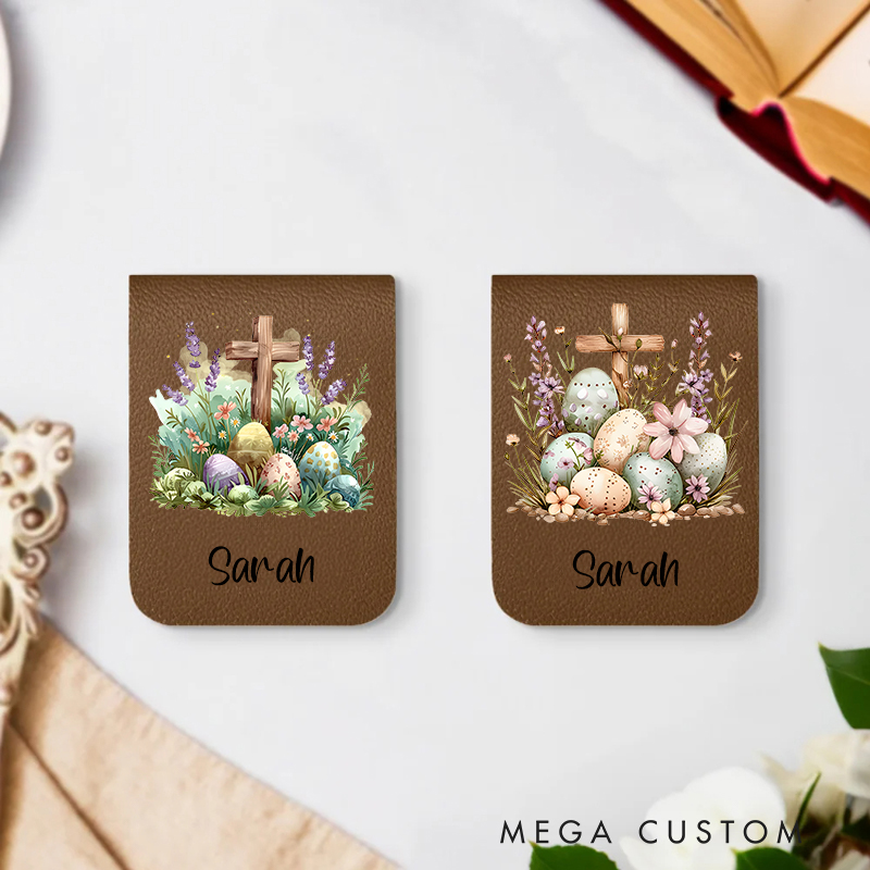 Personalized Floral Cross Easter Eggs Design Magnetic Bookmark Clip with Name Easter Birthday Gift for Book Lover Bookworm
