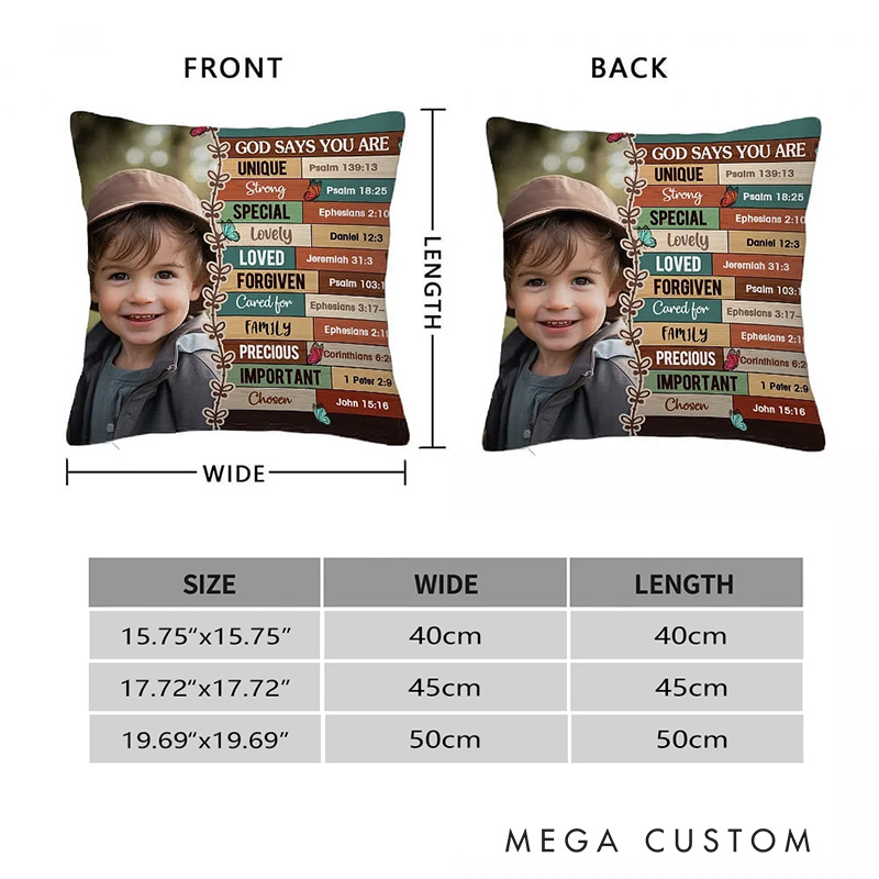 Personalized God Says You Are Bible Verse Affirmation Throw Pillow with Photo Religious Inspirational Christian Gift for Kids