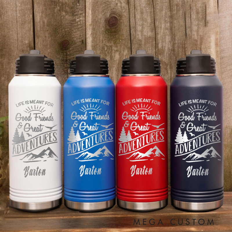 Personalized Outdoors Adventures Hiking Camping Water Bottles Gift for Traveling Enthusiast