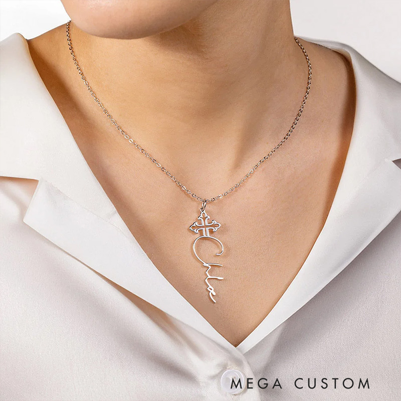 Personalized Dainty Cross Name Necklace Birthday Gift Christian Gift Baptism Gift for Women