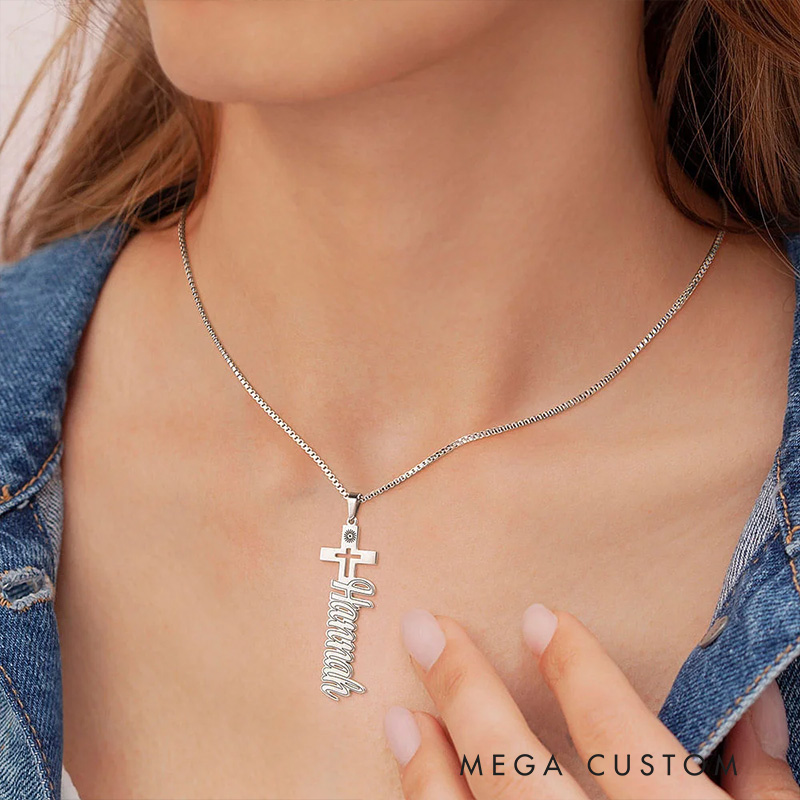 Personalized Dainty Name Cross Necklace Religious Jewelry Baptism Gift Christmas Gift for Christian Women