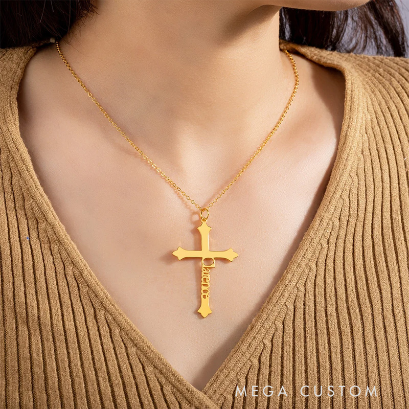 Personalized Cross Name Necklace Dainty Jewelry Baptism Prayer Day Gift for Women Christian