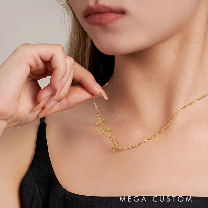 Personalized Cross Name Necklace Minimalist Jewelry Baptism Gift Religious Gift Birthday Gift for Christians Women