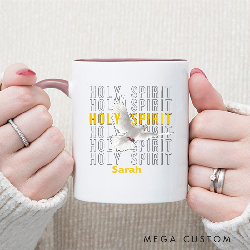 Personalized Holy Spirit Bible Verse Inner Color Ceramic Mug with Name Birthday Religious Inspirational Gift for Christian