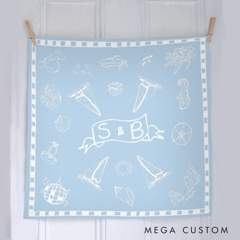 Personalized Playful Coastal Elements Wedding Couple Scarves