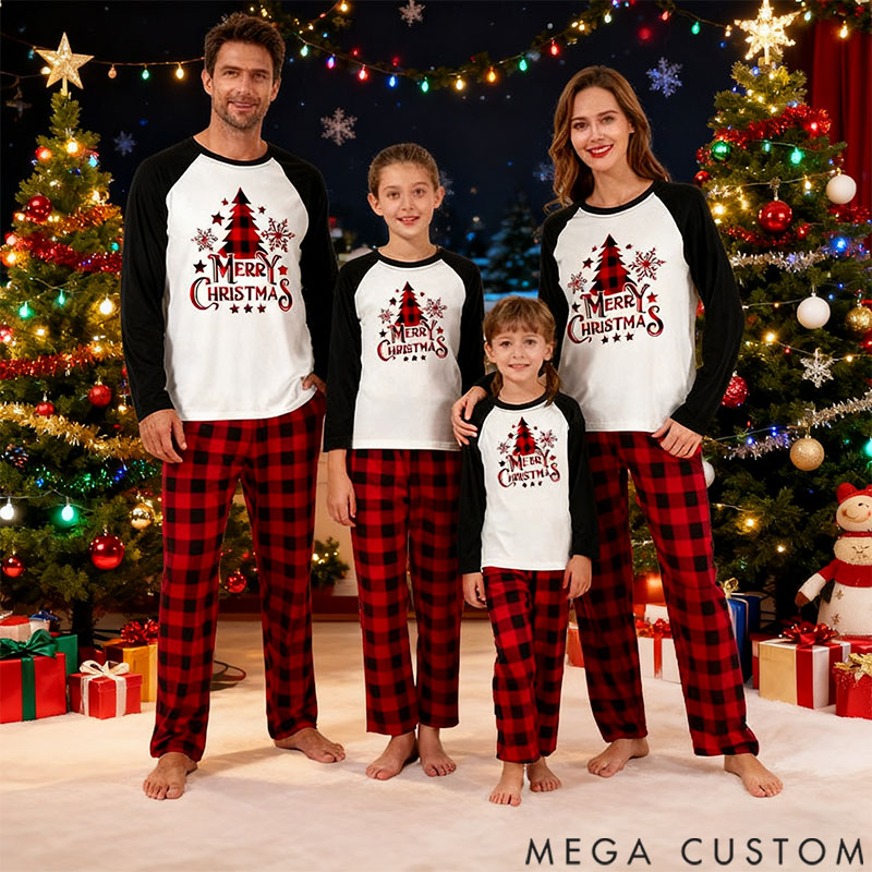 Personalized Christmas Plaid Tree Printed Family Matching Pajamas