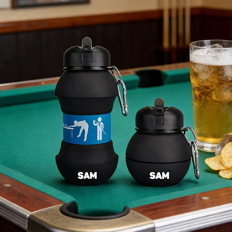 Personalized Foldable Clssic Billiards Water Cup Silicone Billiards Sports Water Bottle Custom Name Gift for Billiards Lovers