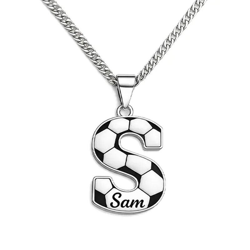 Personalized Soccer Necklace with Custom Initial and Name for Sports Fans