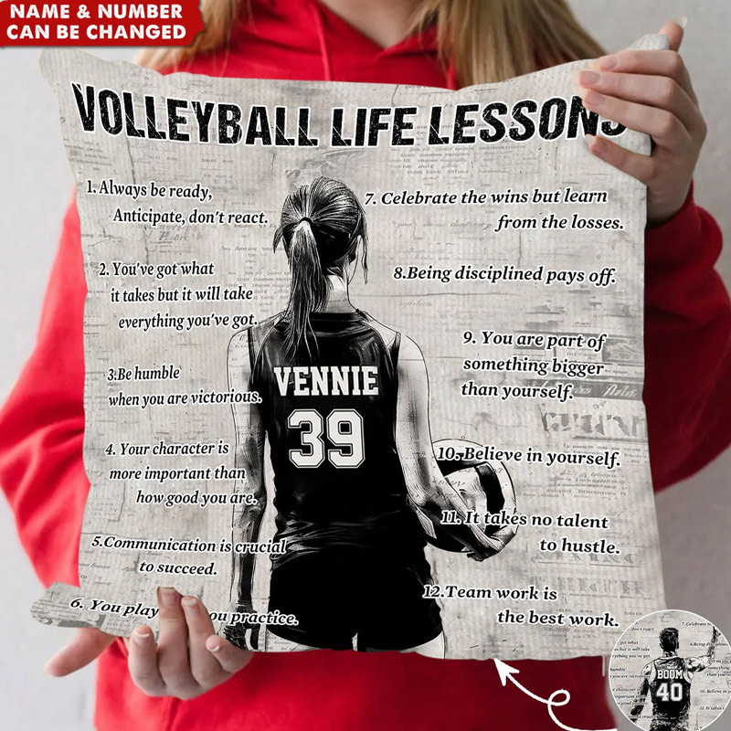 Personalized Volleyball Design Throw Pillow with Custom Photo, Name, and Inspiring Quote