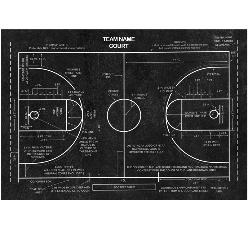 Personalized Basketball Court Mouse Pad Basketball Court Blueprint Basketball Player