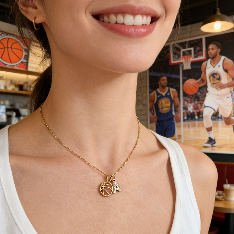 Personalized Initial Basketball Necklace Women Basketball Sports Team Gift