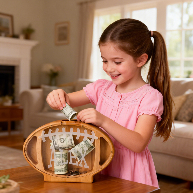 Personalised Football Piggy Bank Wood Piggy Bank with Custom Name