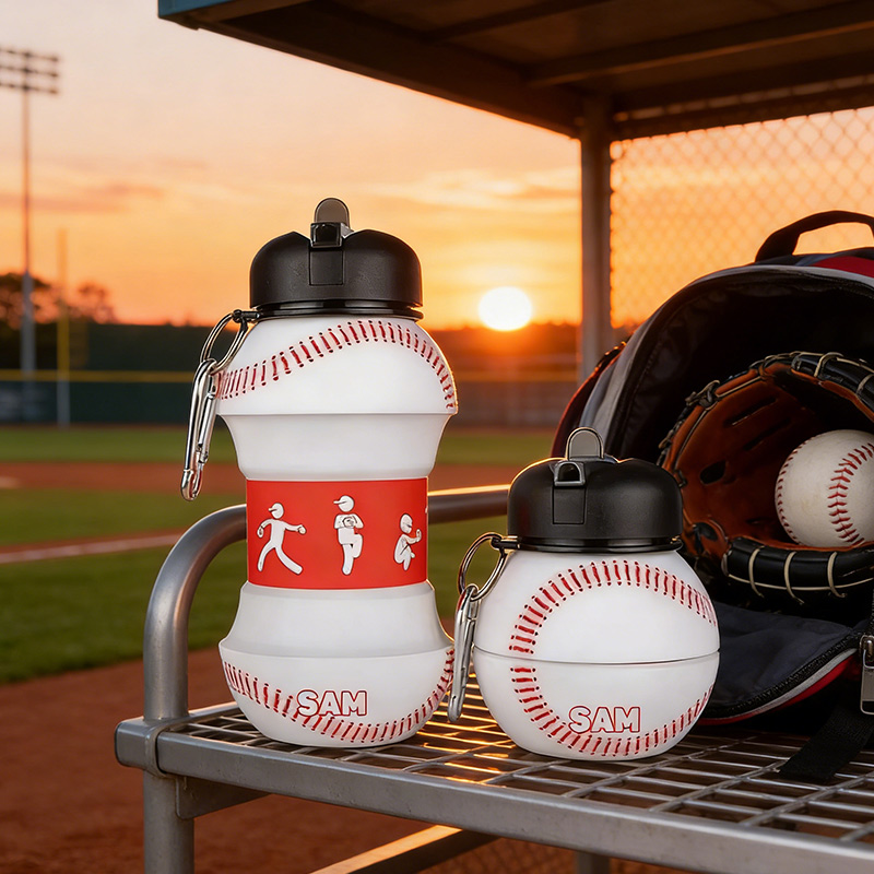 Personalized Foldable Baseball Water Cup Silicone Baseball Sports Water Bottle Custom Name Gift for Baseball Lovers