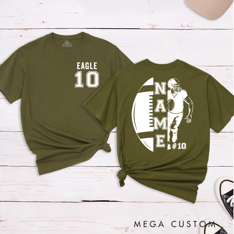 Personalized American Football and Rugby T-Shirts Featuring Custom Team Name on the Front and Number on the Back