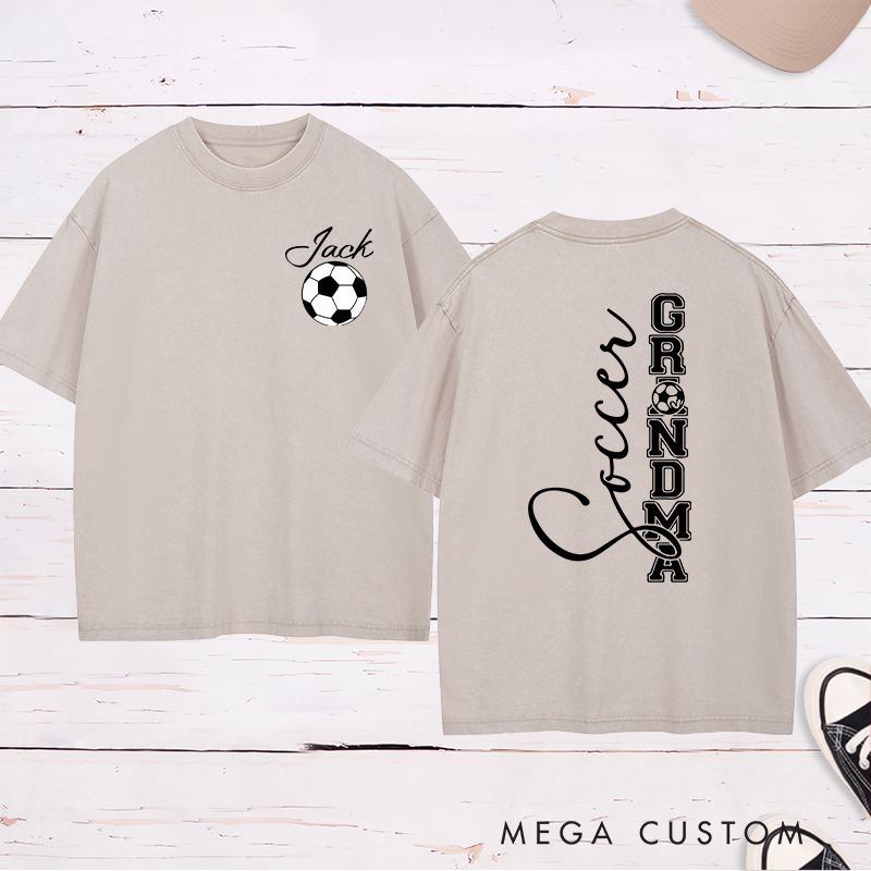 Personalized Soccer Grandma Washed T-Shirt with Custom Name