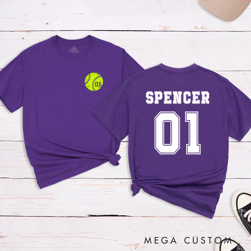 Personalized Softball T-Shirt Design Featuring Custom Player Name Jersey Number and Bold Softball Graphic