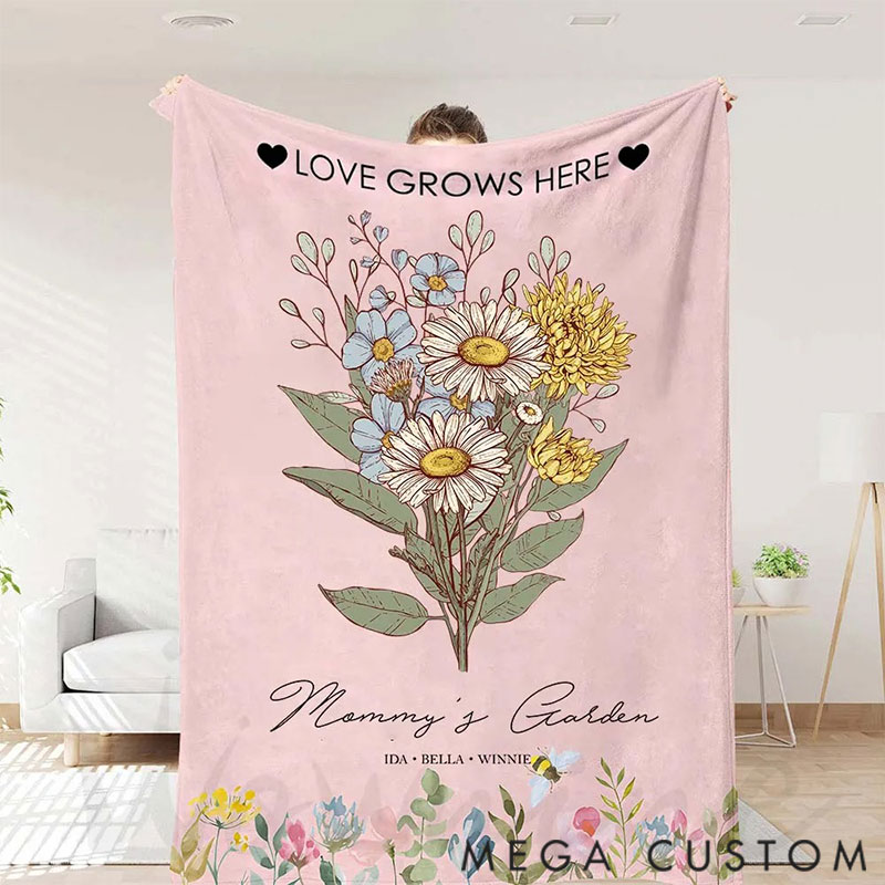 Personalized Birth Flower Family Bouquet Customized Blanket
