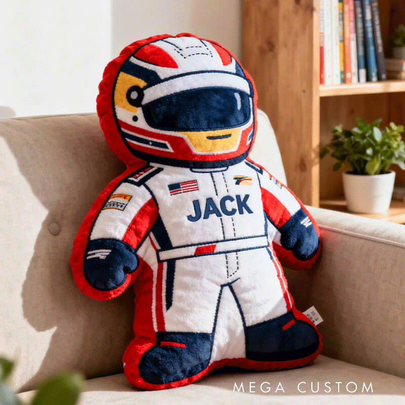 Personalized Racer Shaped Pillow Custom Name Plush Perfect Home Decor Gift for Racers and Racing Lovers