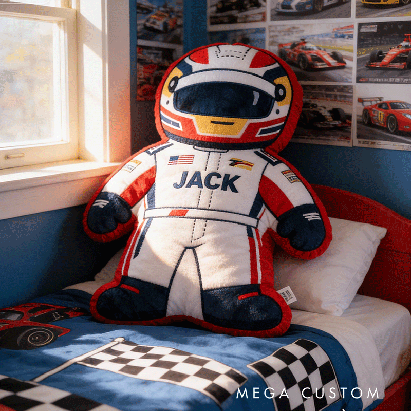 Personalized Racer Shaped Pillow Custom Name Plush Perfect Home Decor Gift for Racers and Racing Lovers