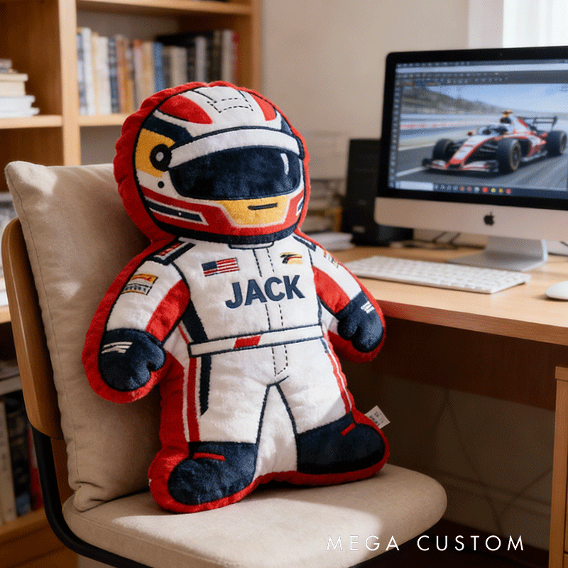 Personalized Racer Shaped Pillow Custom Name Plush Perfect Home Decor Gift for Racers and Racing Lovers