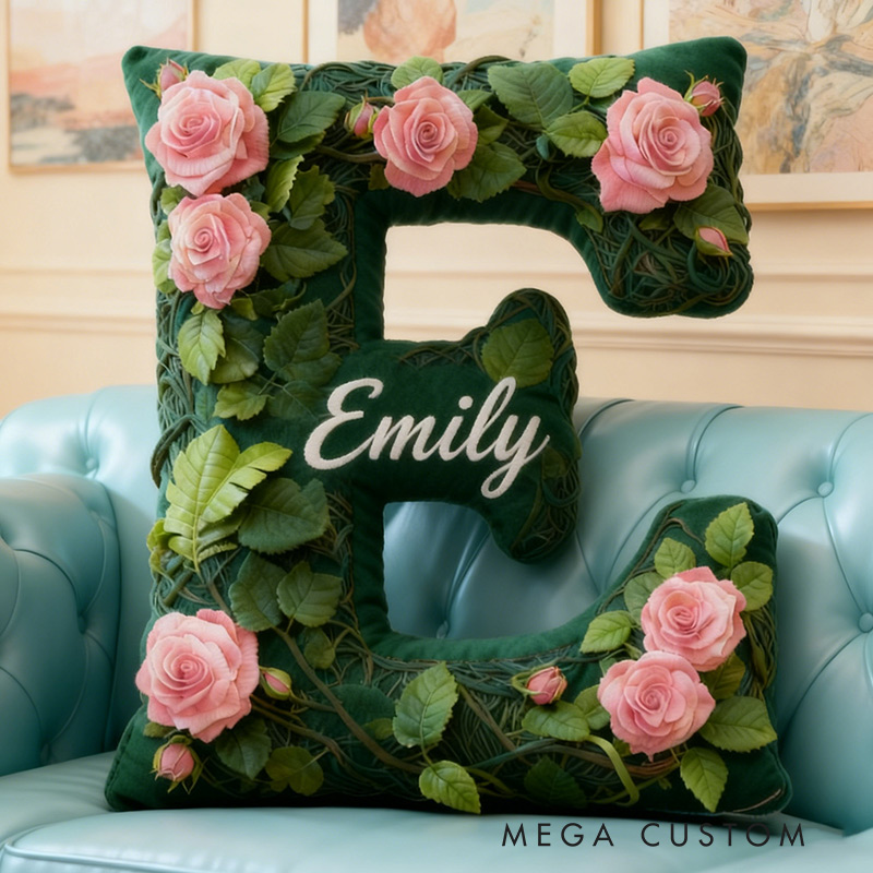 Personalized Vine Flowers Letter Pillow Graphic 3D Print Vine Flowers Custom Name Pillow for Gardening Lovers