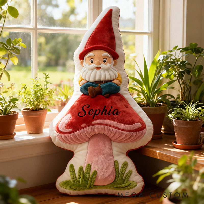 Personalized Garden Mushroom Gnome Pillow with Custom Name Graphic 3D Print Garden Mushroom Gnome Flowers Pillow for Gardening Lovers