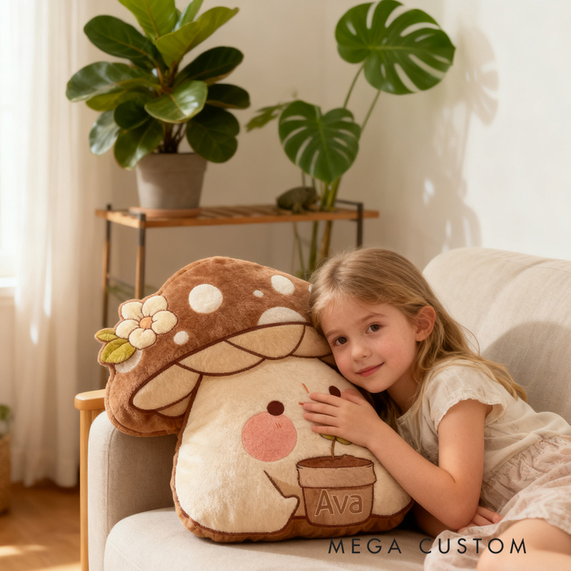 Personalized Garden Mushroom Pillow with Custom Name Graphic 3D Print Cute Garden Mushroom Pillow for Gardening Lovers