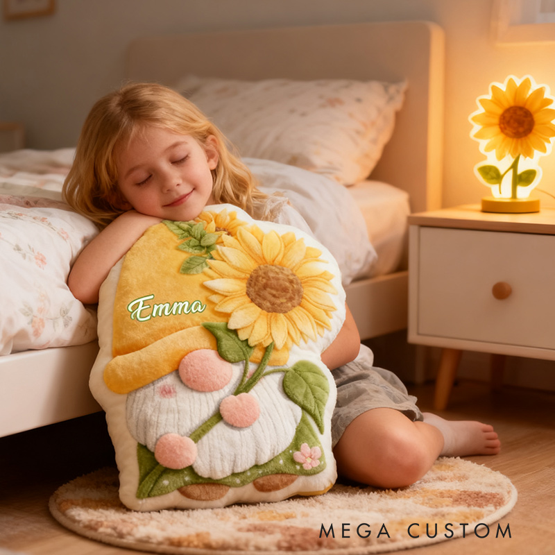Personalized Garden Gnome Pillow with Custom Name Graphic 3D Print Sunflower Garden Gnome Pillow for Gardening Lovers