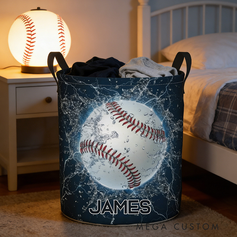 Personalized Baseball Laundry Basket Water Splash Baseball Printed with Custom Name
