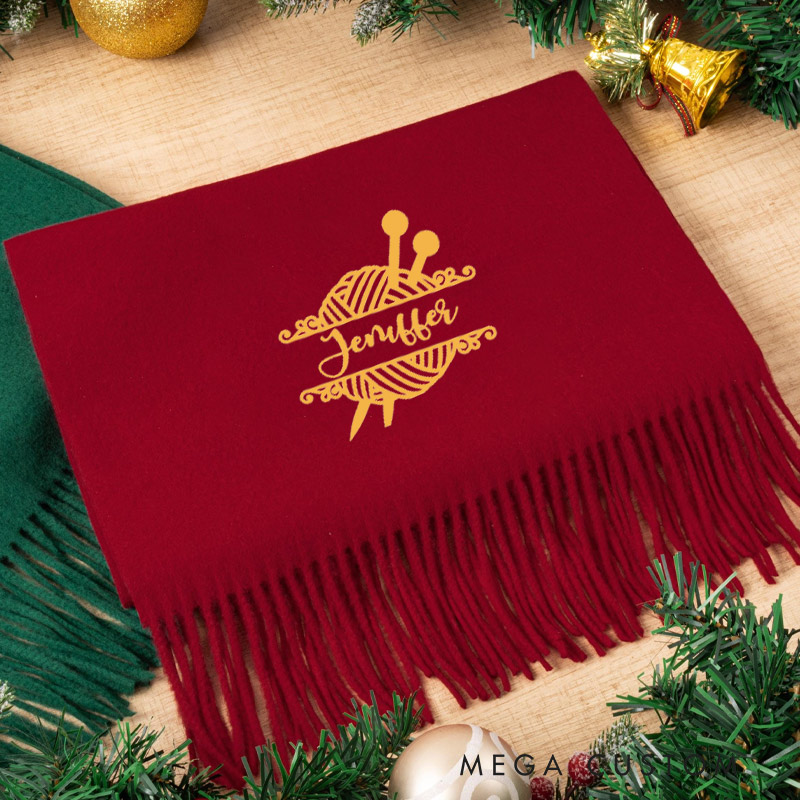 Personalized Super Soft Warm Scarf with Embroidered Knitting Yarn and Custom Name Gift For Knitting Lovers