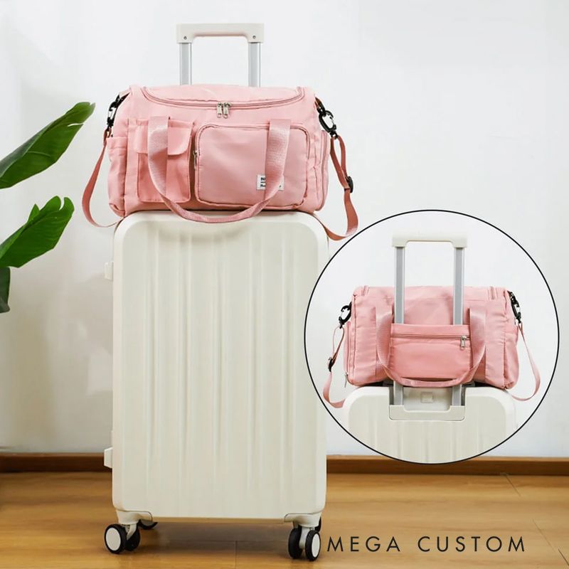 Personalized Cheerleader Silhouette Multi-compartment Large Travel Bag with Name and Shoulder Strap Cheerleading Gift for Women Girls