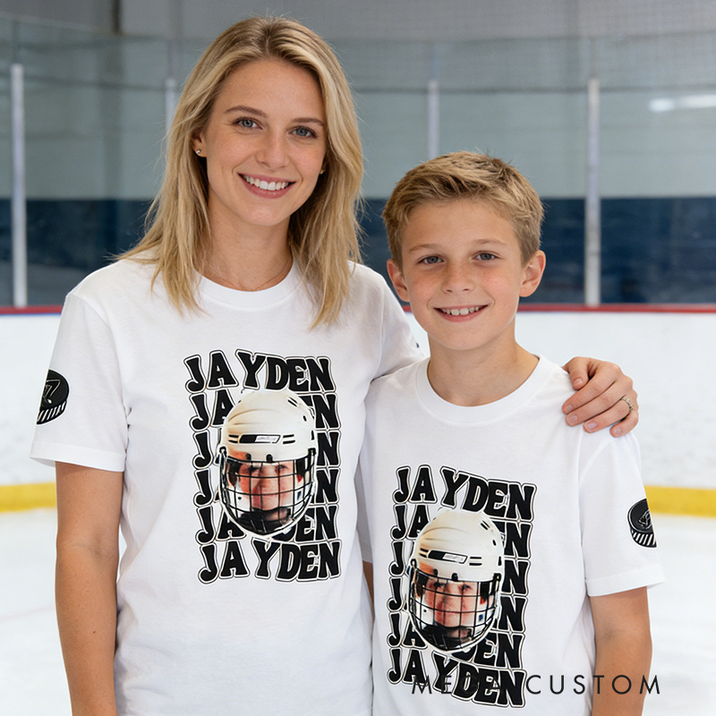 Personalized Funny Photo Baseball Football Kid Adult T-shirt with Name and Number Birthday Sports Game Day Gift for Sports Lovers