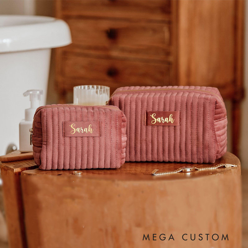 Personalized Velvet Makeup Bag Custom Travel Cosmetic Case with Name A Gift for Her