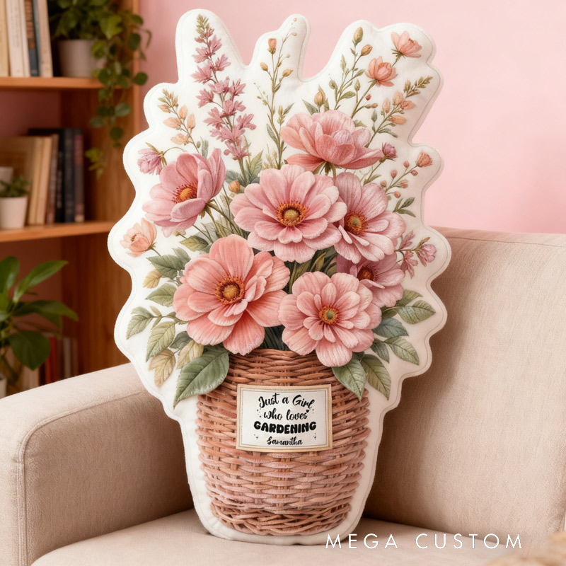 Personalized Flowers Basket Pillow Graphic 3D Print Flowers Basket Just A Girl Who Loves Gardening and Custom Name Pillow for Gardening Lovers