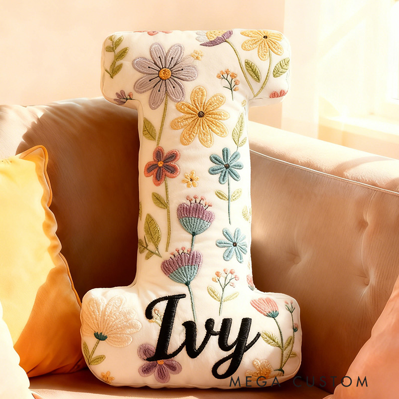 Personalized Colorful Flowers Letter Letter Pillow Graphic 3D Print Flowers Custom Name Pillow for Gardening Lovers