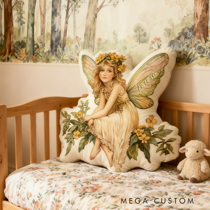 Personalized Garden Fairies Pillow Graphic 3D Print Retro Garden Fairy Custom Name Pillow for Gardening Lovers