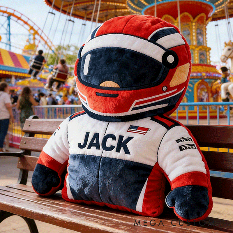 Personalized Racer Plush Pillow Custom Name Home Decor Gift for Racer and Racing Enthusiasts