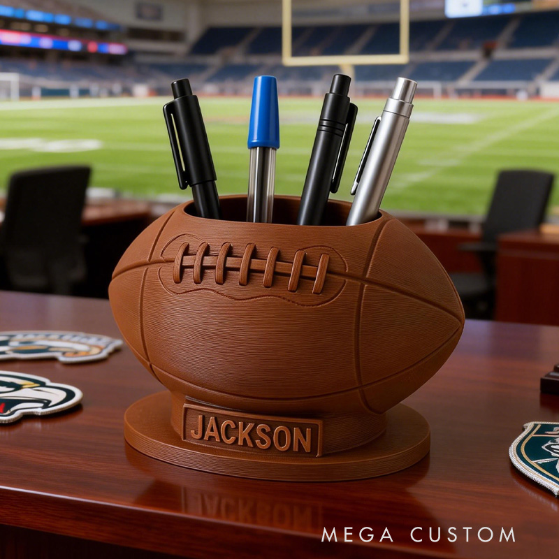 Personalized Football Pen Holder 3D Printed Desk Organizer Sports Office Decor Gift for Football Lovers