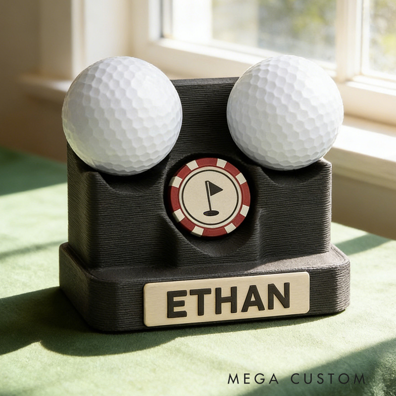 Personalized Golf Ball Poker Chip Display 3D Printed Name Desk Holder Gift for Golf Lovers